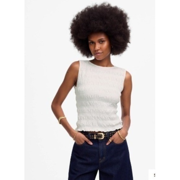 Madewell Tops - Madewell Top Womens XS White Smocked Boatneck Tank Sleeveless Cotton Blend NV912